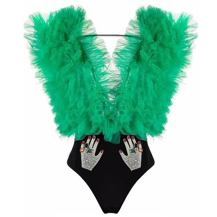 Quintessa body suit green REBECATHELABEL