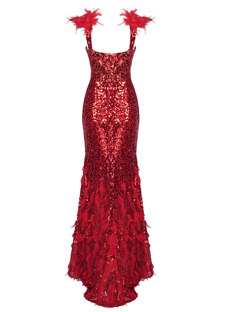 Red Glitter Sequins Maxi Dress REBECATHELABEL