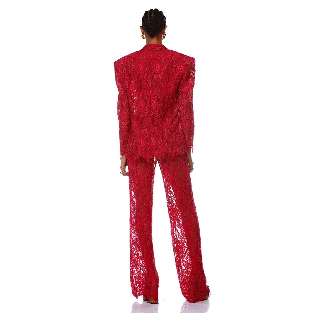 Red Sexy Lace Suit Coat Tight Pants REBECATHELABEL