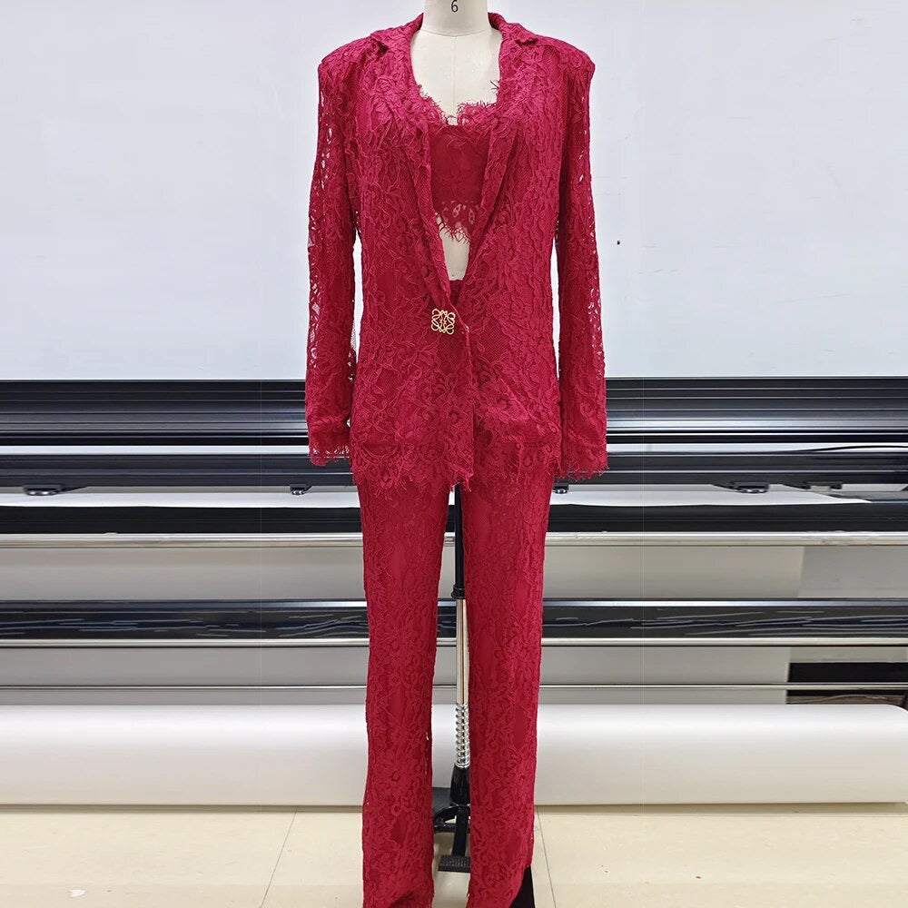 Red Sexy Lace Suit Coat Tight Pants REBECATHELABEL