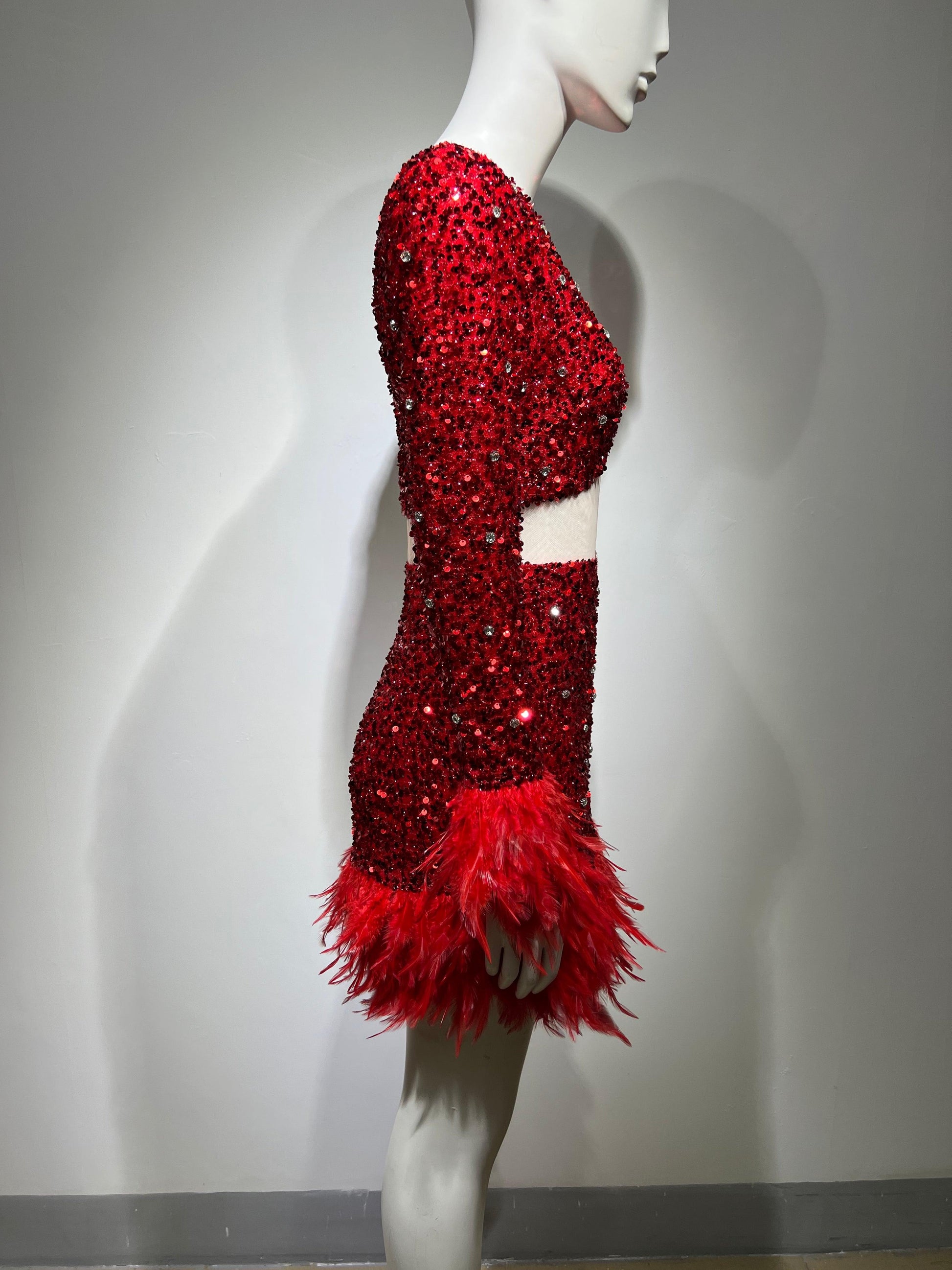 Red feather dress REBECATHELABEL