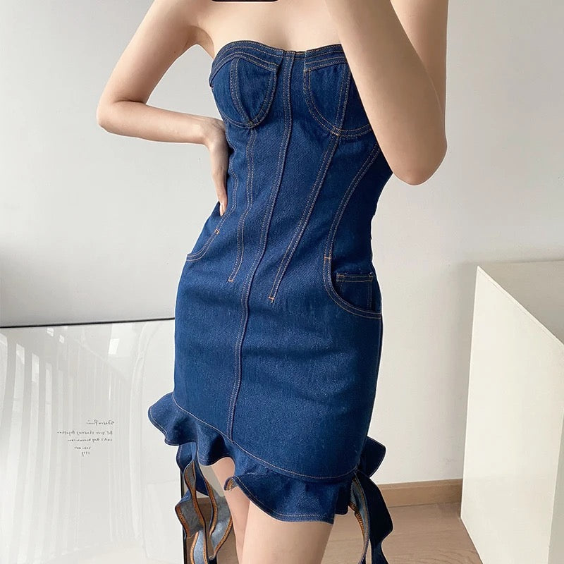 Reven denim mini dress REBECATHELABEL