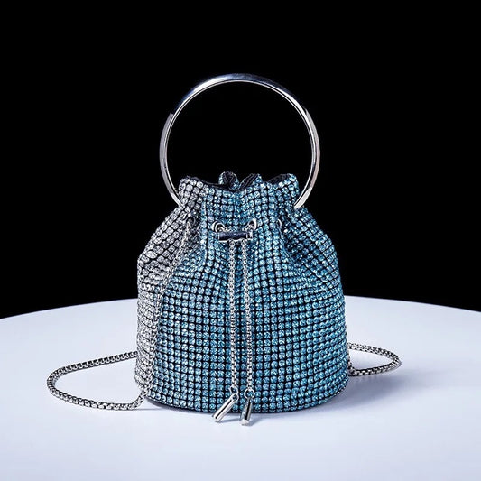 Rhinestone Bucket Bag In Blue REBECATHELABEL