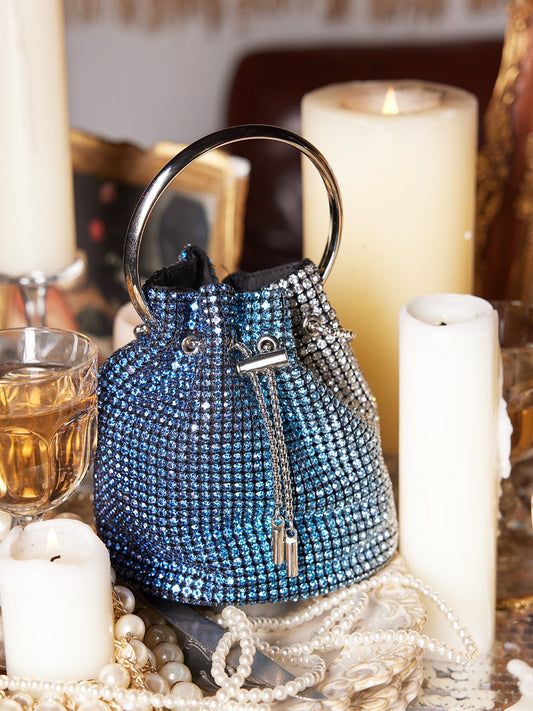 Rhinestone Bucket Bag In Blue REBECATHELABEL