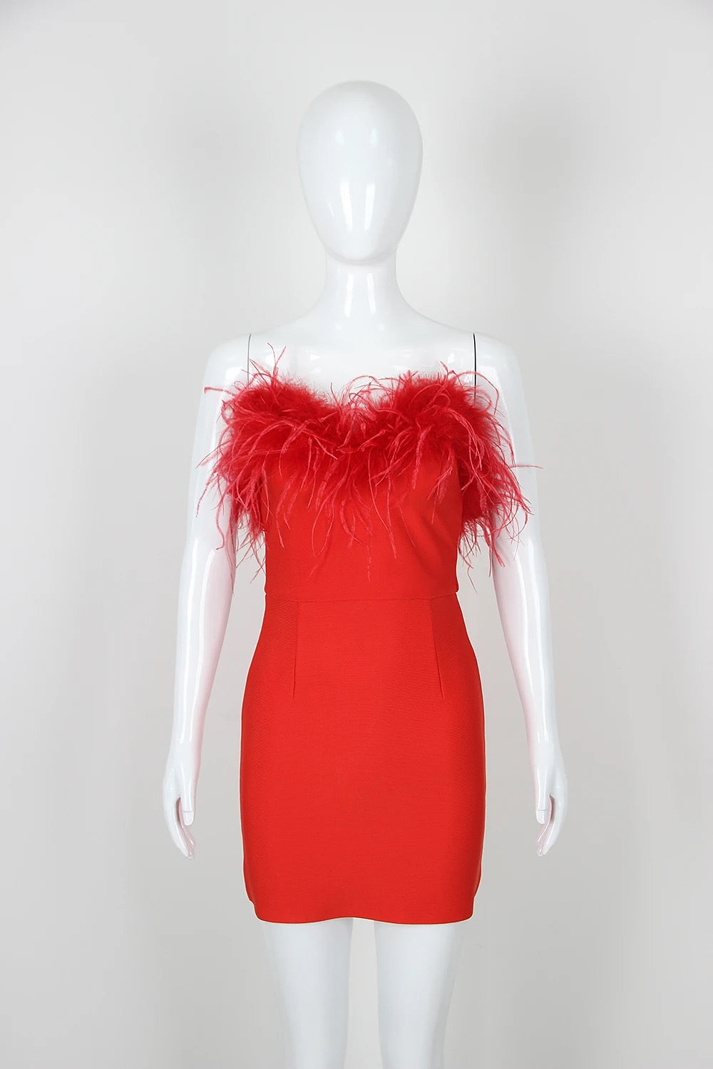 Roshel feather mini dress REBECATHELABEL