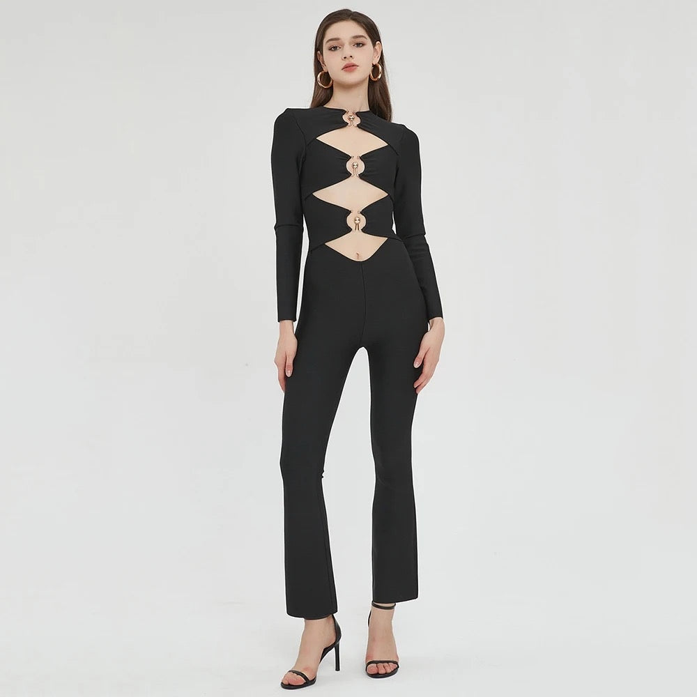 Round Neck Hollow Tight Bandage Jumpsuit REBECATHELABEL