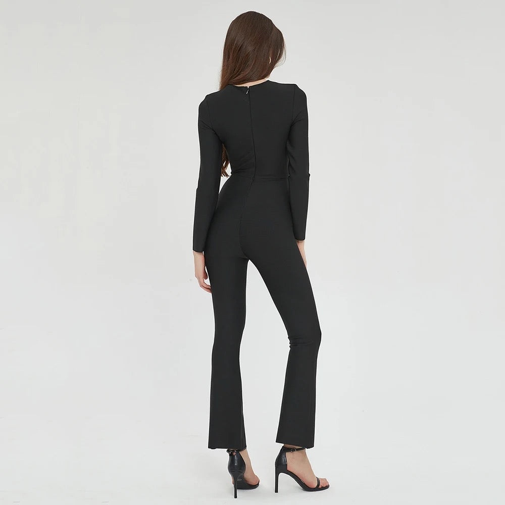 Round Neck Hollow Tight Bandage Jumpsuit REBECATHELABEL