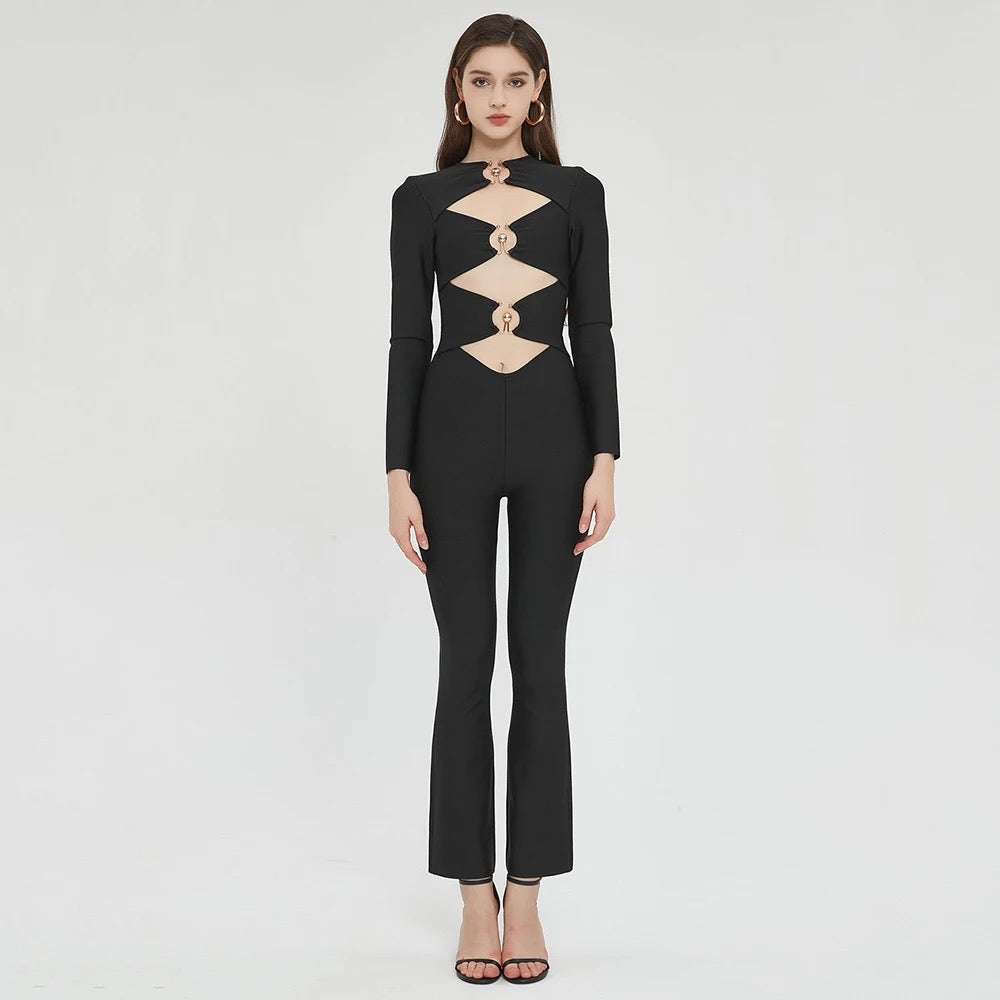 Round Neck Hollow Tight Bandage Jumpsuit REBECATHELABEL