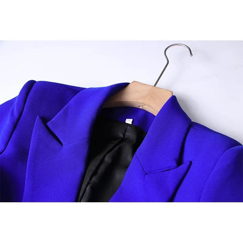 Royal Blue One Button Mid Length Fitted Blazer set REBECATHELABEL