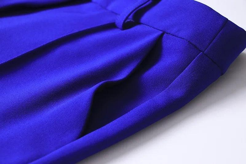 Royal Blue One Button Mid Length Fitted Blazer set REBECATHELABEL