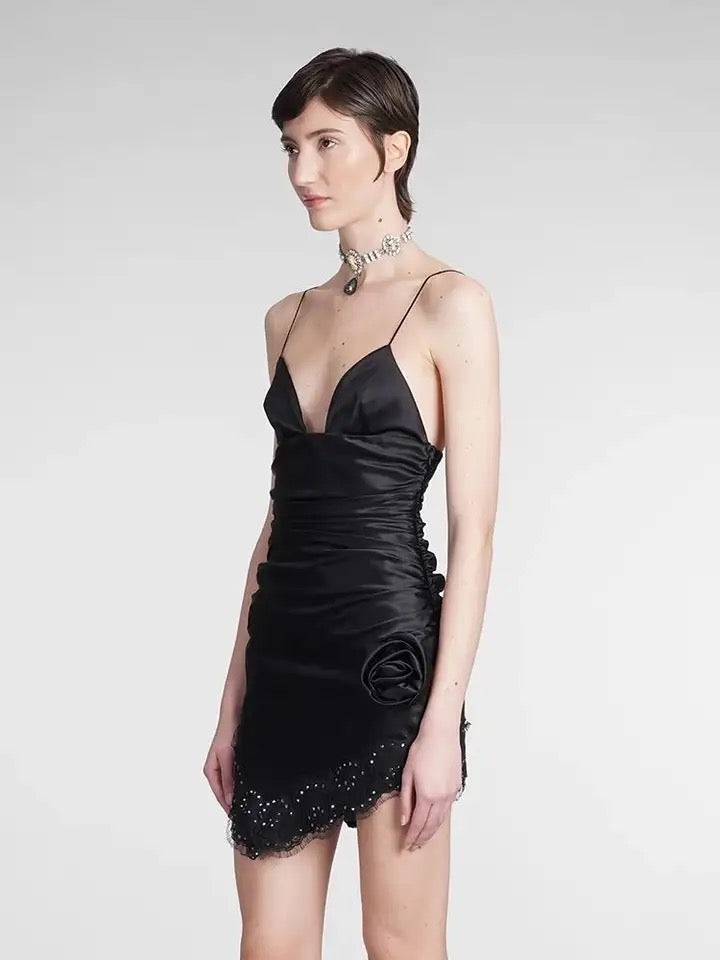 Satin Lace Sexy V-neck Backless dress REBECATHELABEL