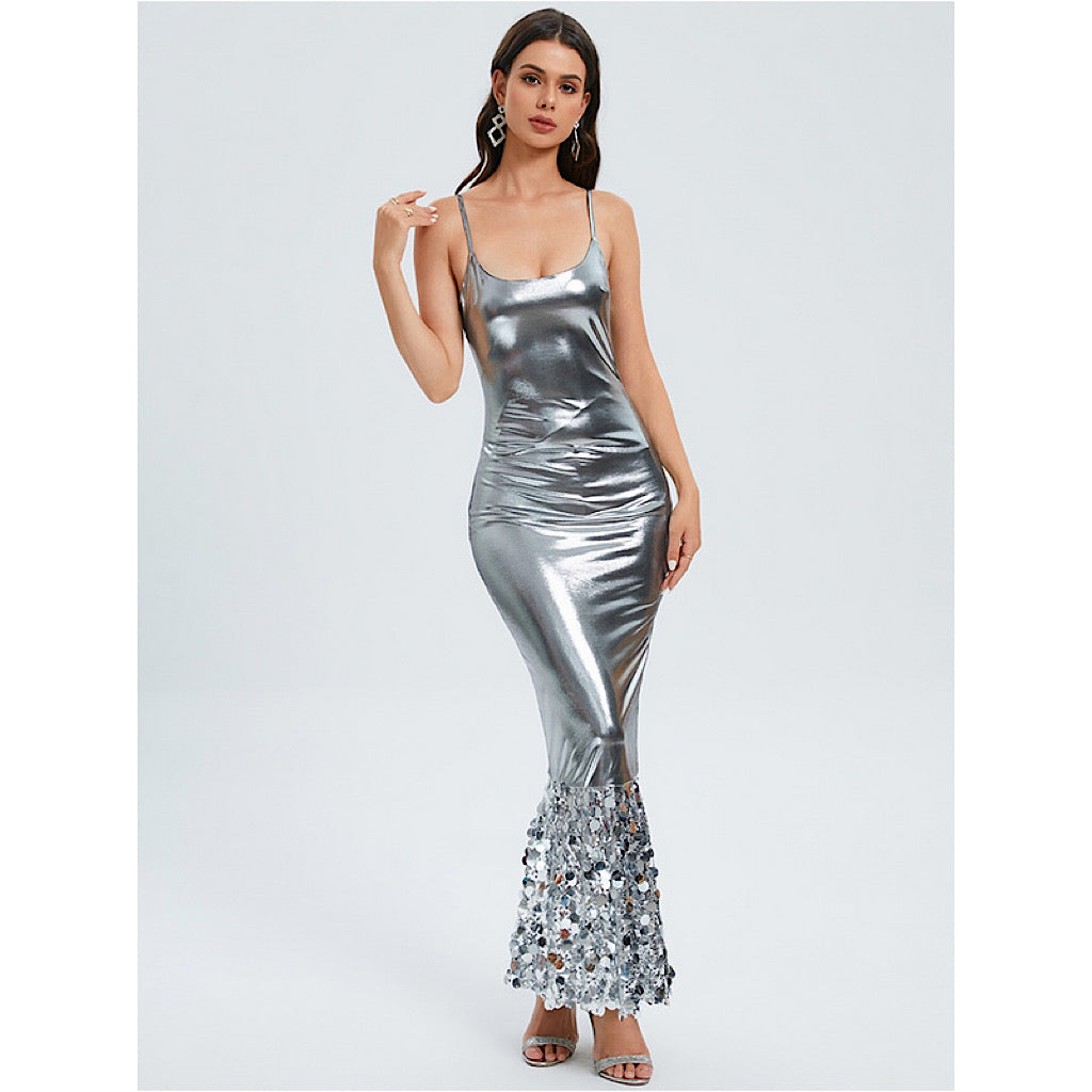 Sequin Patchwork Mermaid Metallic Dress REBECATHELABEL