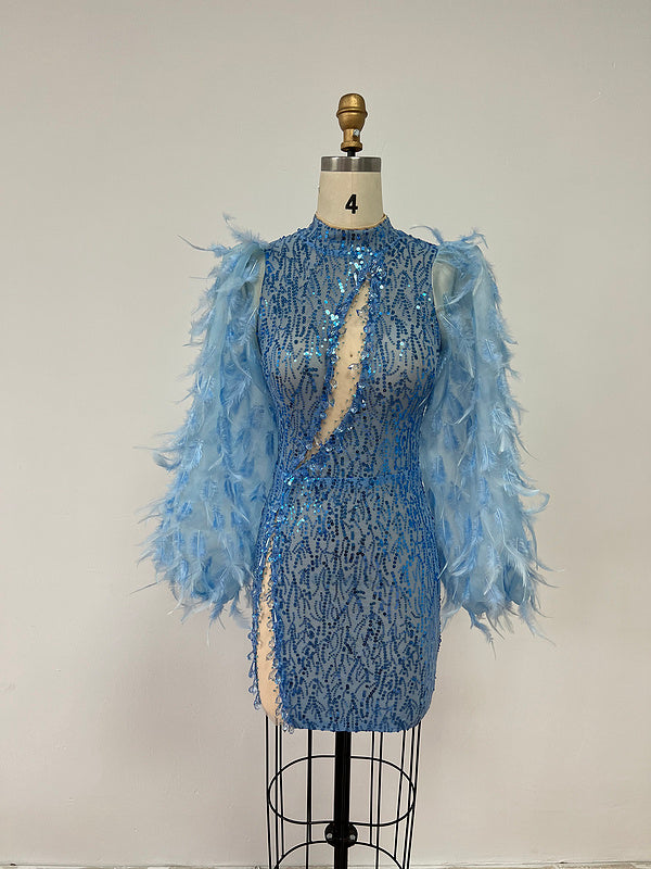 Sequin feather mini dress REBECATHELABEL