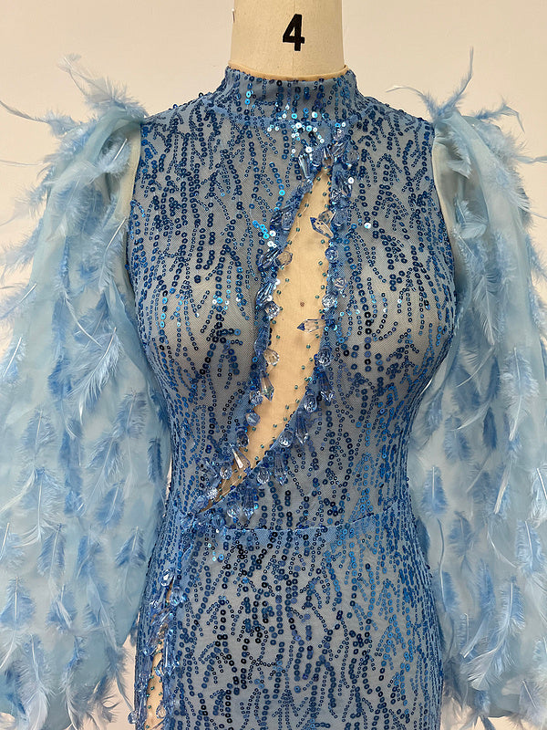 Sequin feather mini dress REBECATHELABEL