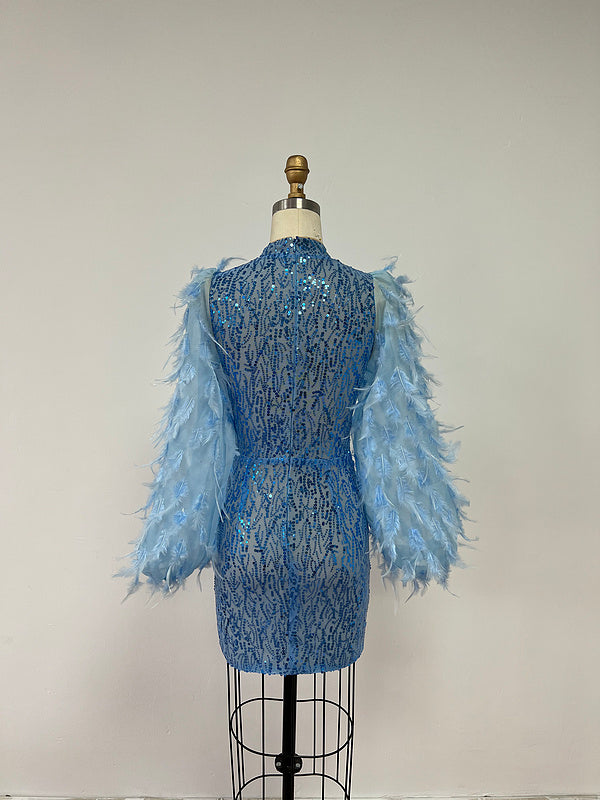 Sequin feather mini dress REBECATHELABEL