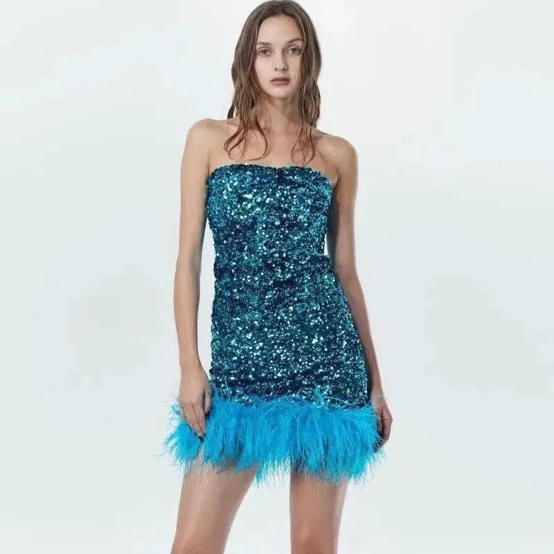 Sequin fluffy mini dress REBECATHELABEL