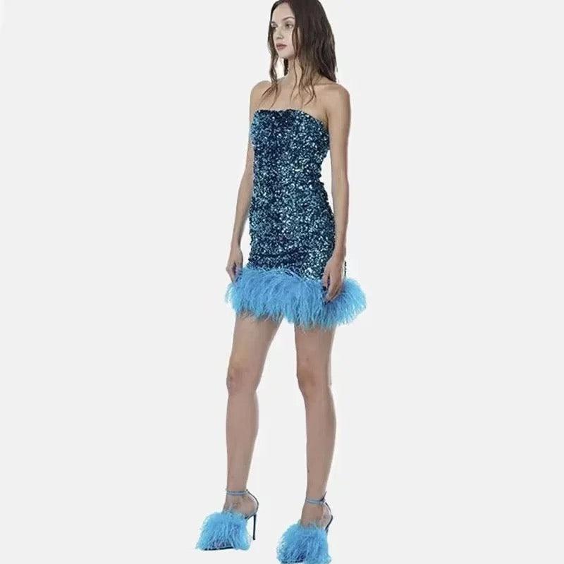 Sequin fluffy mini dress REBECATHELABEL