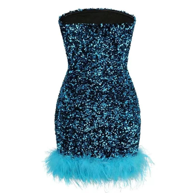 Sequin fluffy mini dress REBECATHELABEL