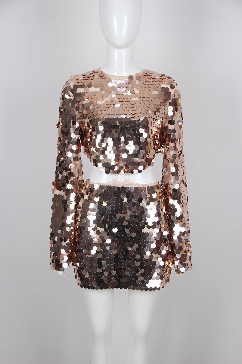 Sequined Light Luxury Long Sleeved Dress REBECATHELABEL