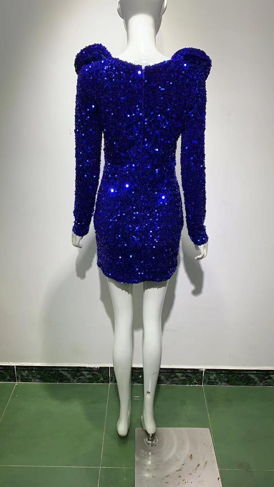 Sequined Mini Sexy Deep V Neck Long Sleeve dress REBECATHELABEL