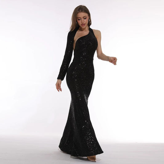 Sexy One Shoulder Long Sleeve Tight Long Party Evening Dress REBECATHELABEL