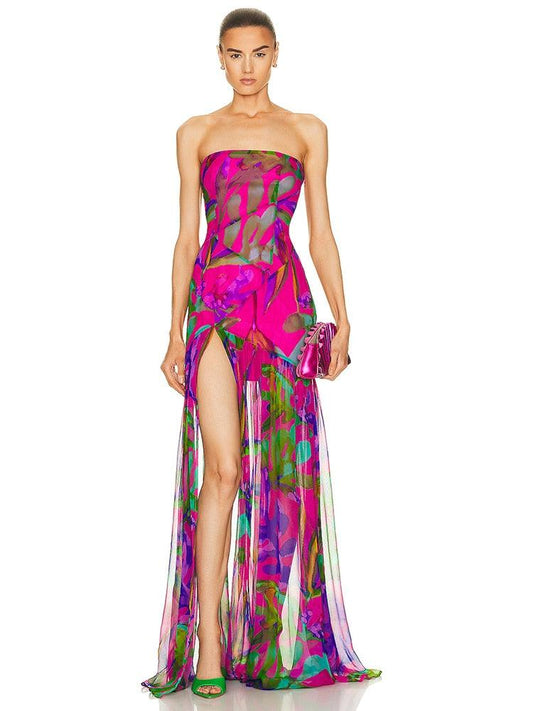 Sexy Sleeveless Split Colorful Vacation Maxi Dress REBECATHELABEL