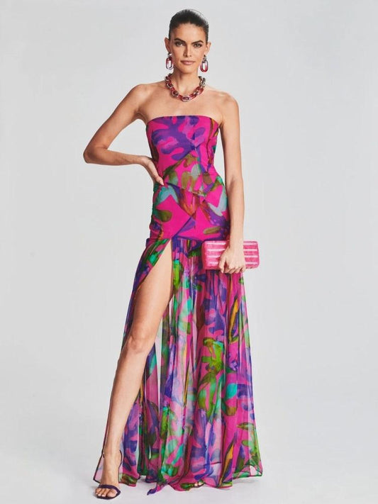 Sexy Sleeveless Split Colorful Vacation Maxi Dress REBECATHELABEL