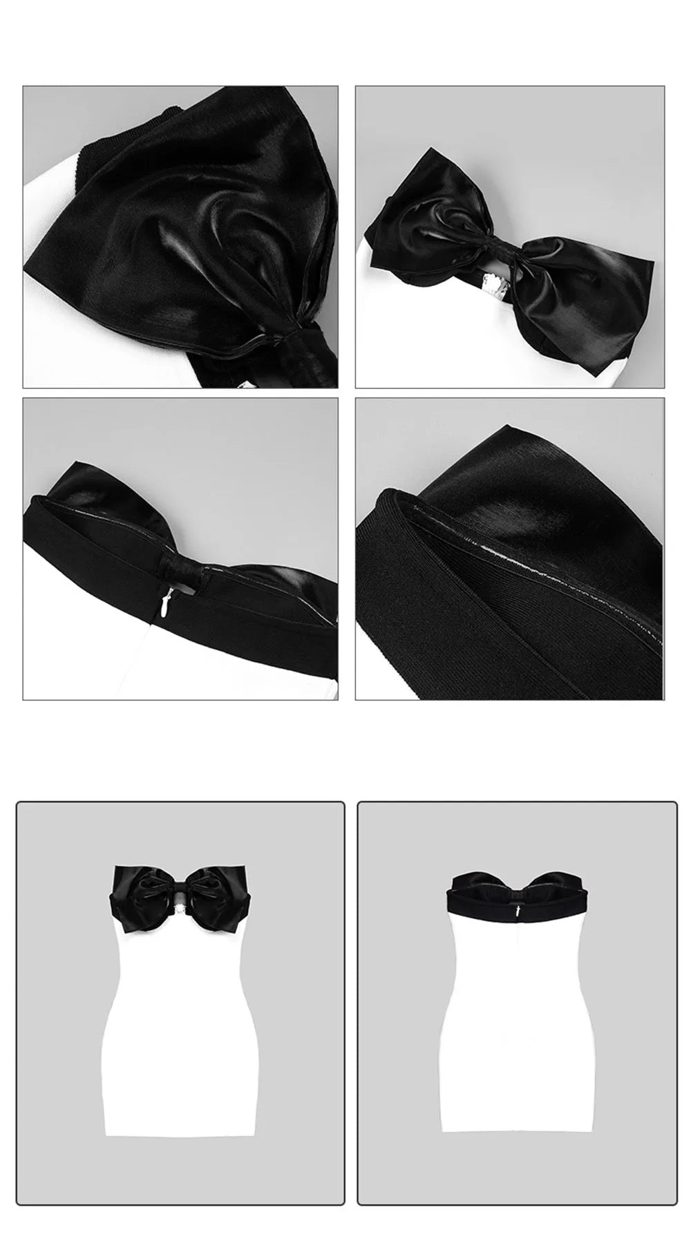 Sexy Strapless Sleeveless Bow Tie Black and White dress REBECATHELABEL