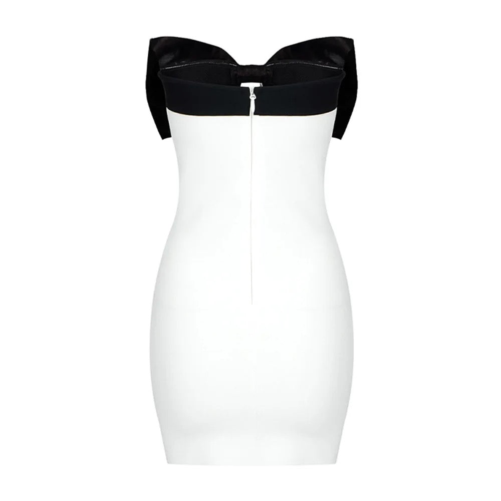 Sexy Strapless Sleeveless Bow Tie Black and White dress REBECATHELABEL