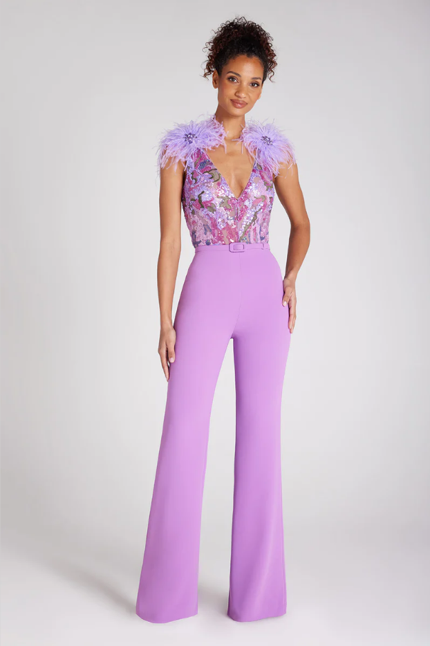 Shania feather jumpsuit REBECATHELABEL