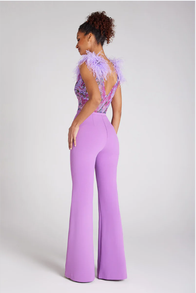 Shania feather jumpsuit REBECATHELABEL