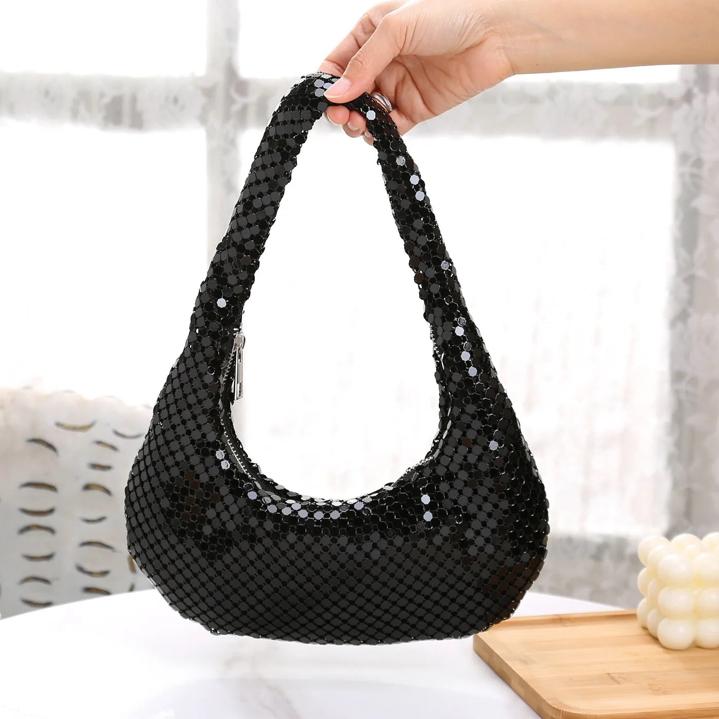 Shining Half Moon Mini Party Shoulder Bag Evening Purse REBECATHELABEL