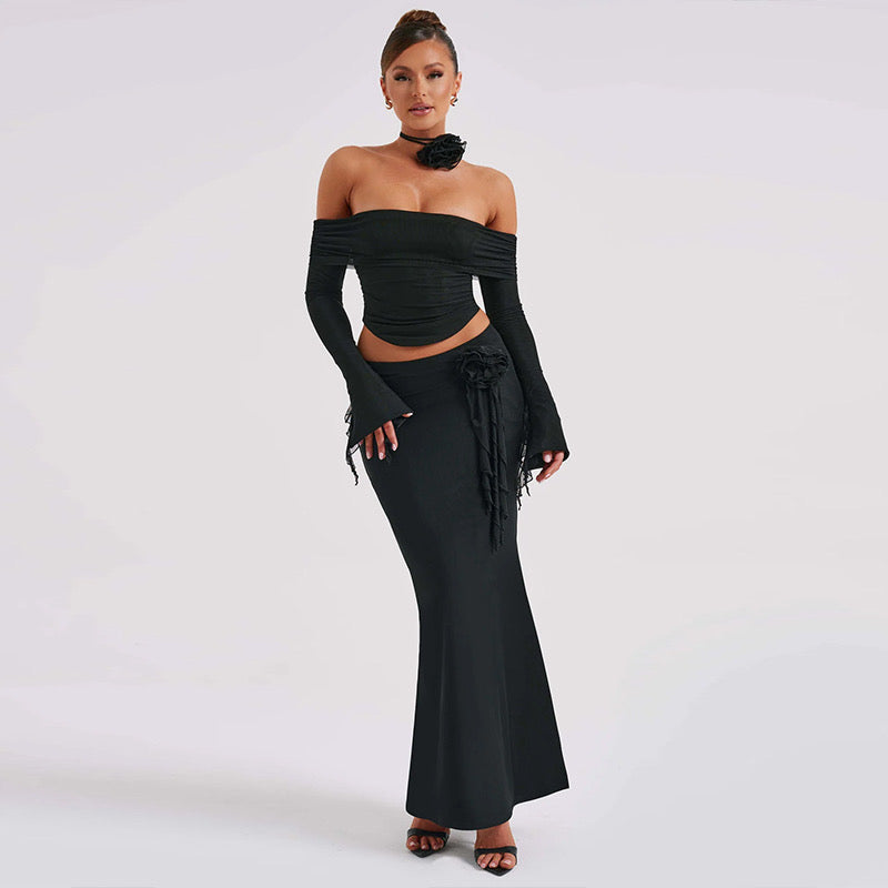 Slash Neck Off Shoulder skirt set REBECATHELABEL