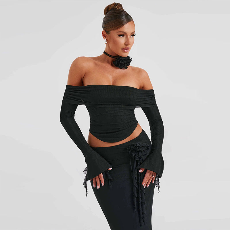 Slash Neck Off Shoulder skirt set REBECATHELABEL