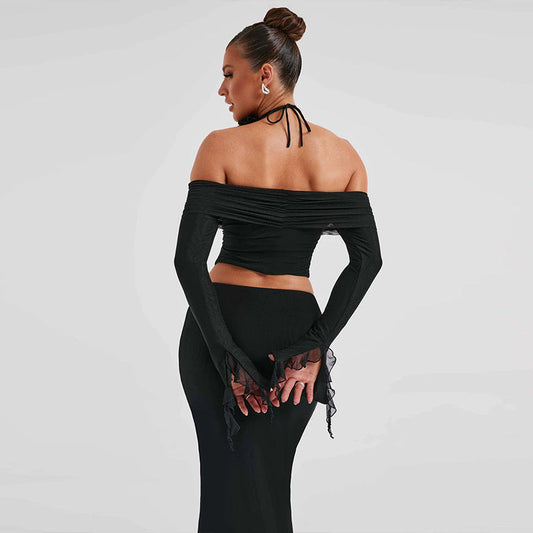 Slash Neck Off Shoulder skirt set REBECATHELABEL