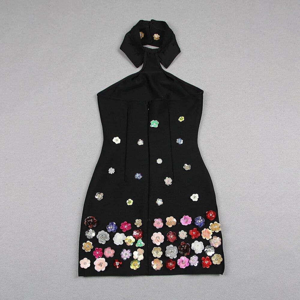 Sleeveless Backless Sequins Colorful Flower Tight Mini Bandage Dress REBECATHELABEL