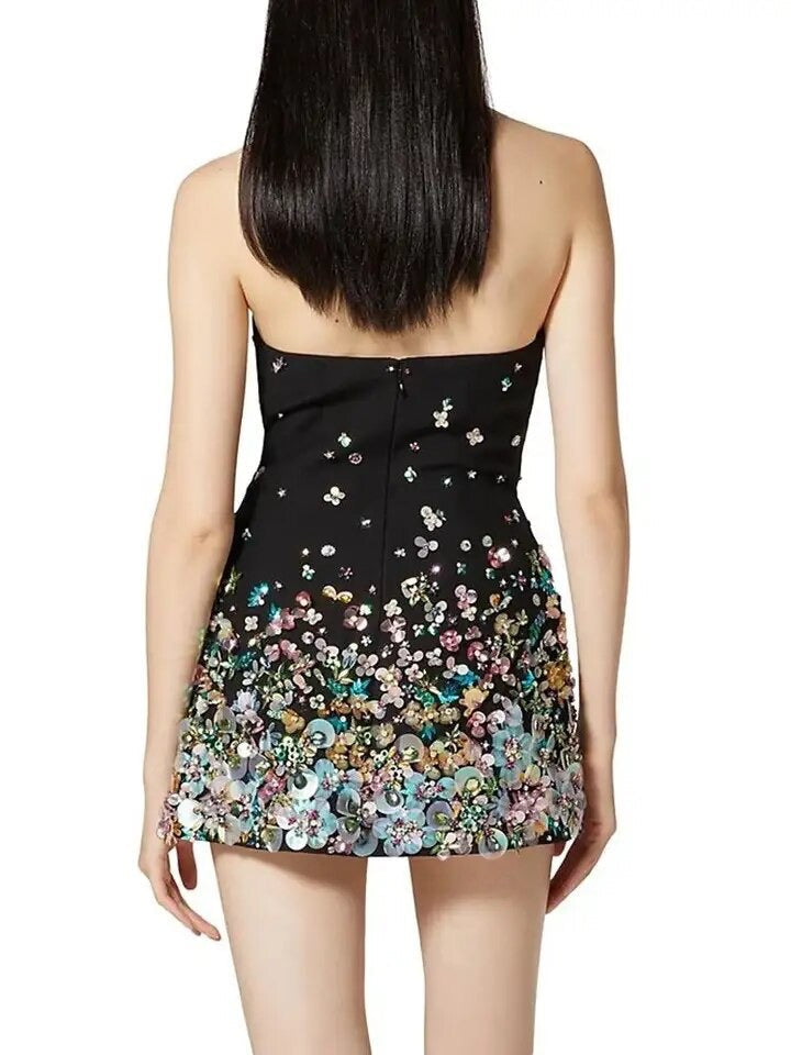 Sleeveless Backless Sequins Colorful Flower Tight Mini Bandage Dress REBECATHELABEL