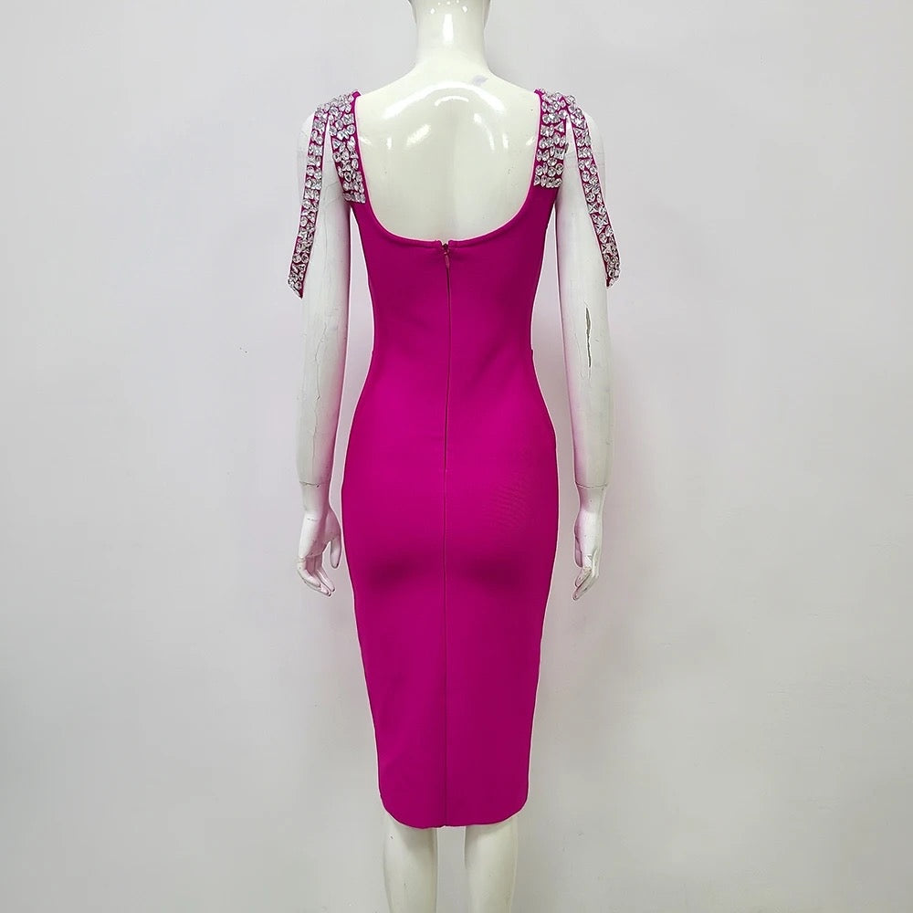 Sleeveless Diamond Tight Midi Bandage Dress REBECATHELABEL