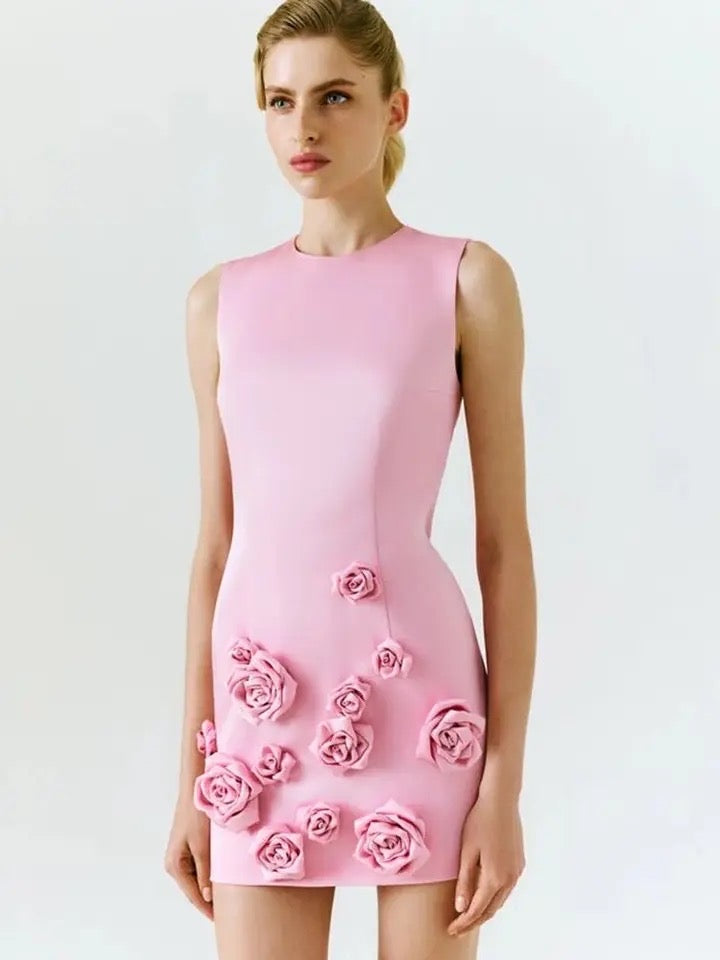 Sleeveless Flower Satin Dress REBECATHELABEL