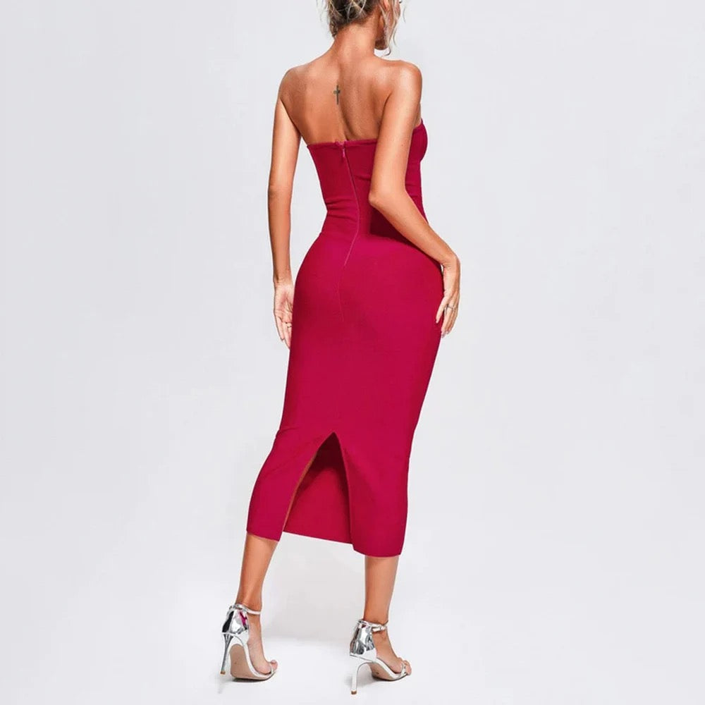 Sleeveless Solid Hollow Fit Midi Bandage Dress REBECATHELABEL