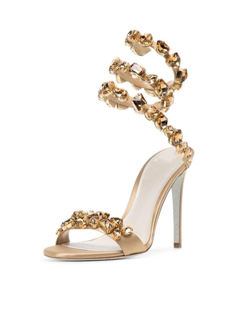 Snake Rhinestone Sandals In Gold REBECATHELABEL