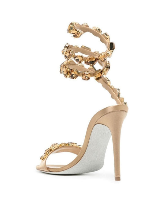 Snake Rhinestone Sandals In Gold REBECATHELABEL