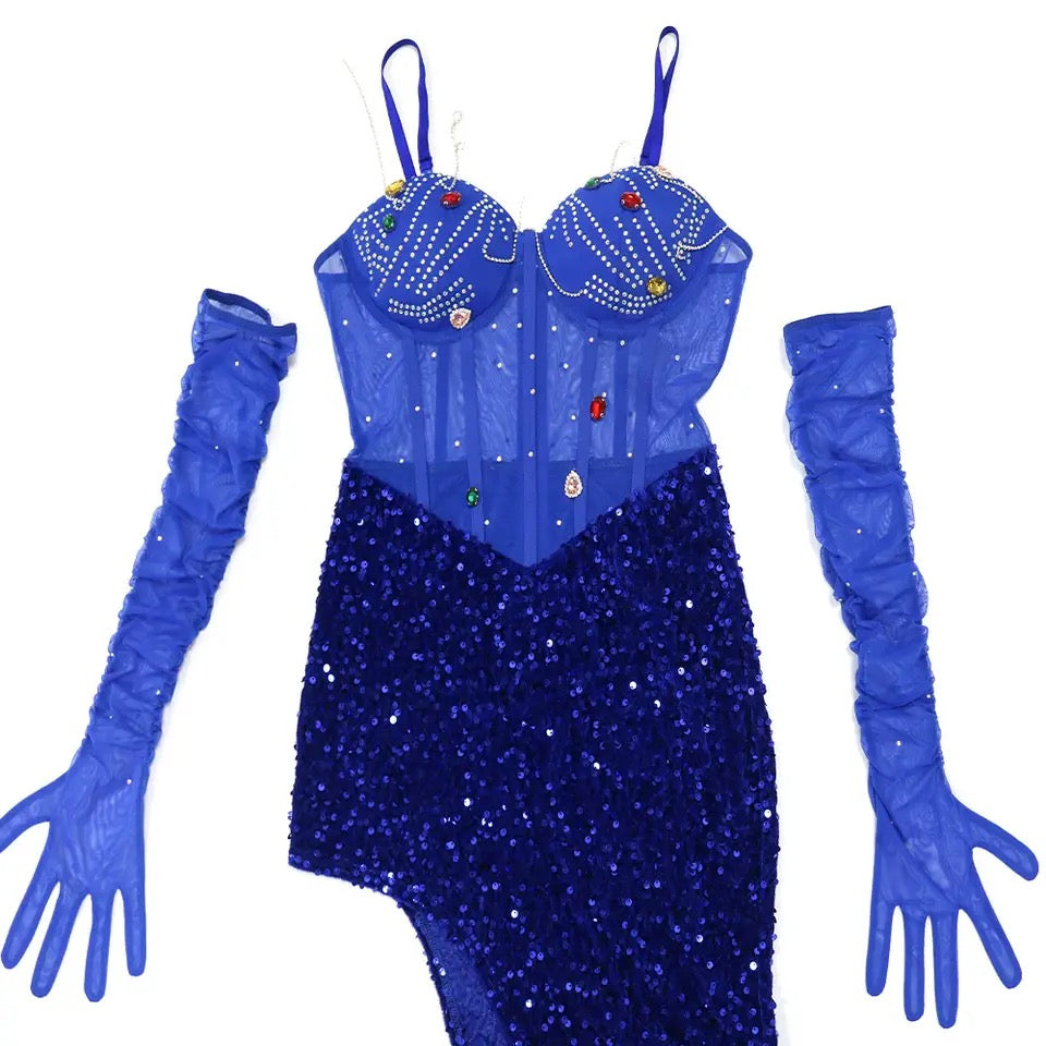 Solid Rhinestones Sequins Spaghetti Strap dress REBECATHELABEL