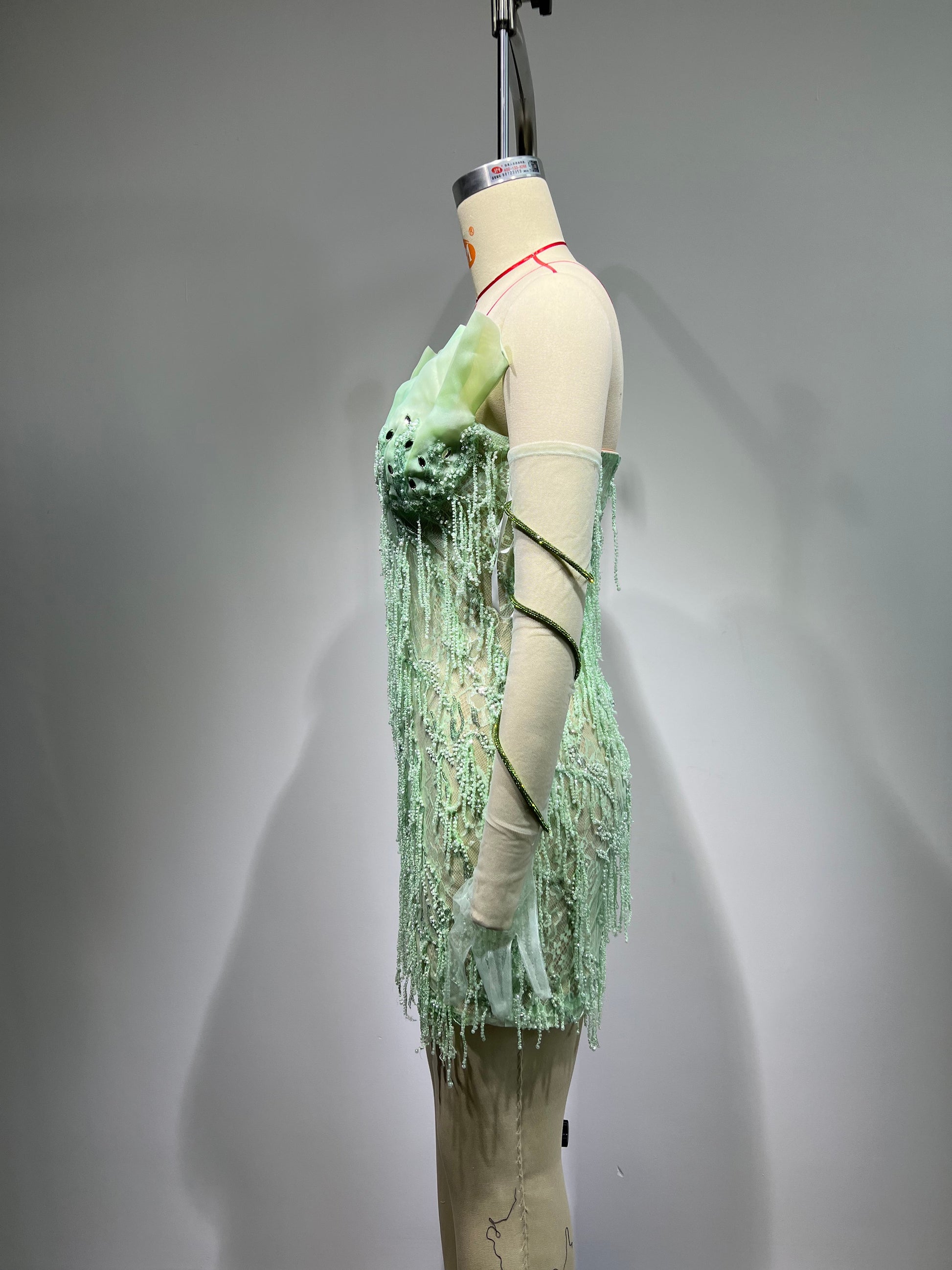 Strapless Beaded Elegant Beaded Lace Knee-length dress REBECATHELABEL