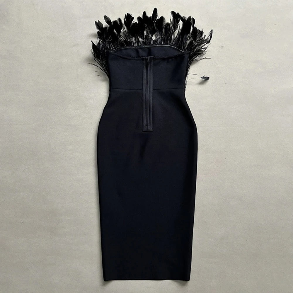 Strapless Feather Bandage Dress REBECATHELABEL