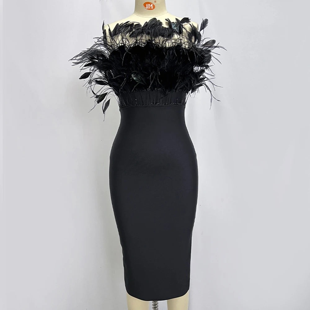 Strapless Feather Bandage Dress REBECATHELABEL