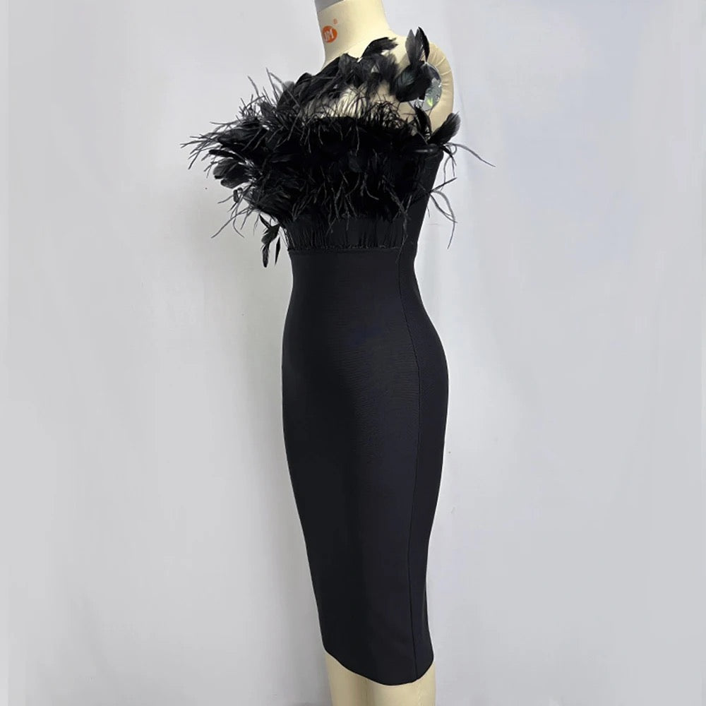 Strapless Feather Bandage Dress REBECATHELABEL