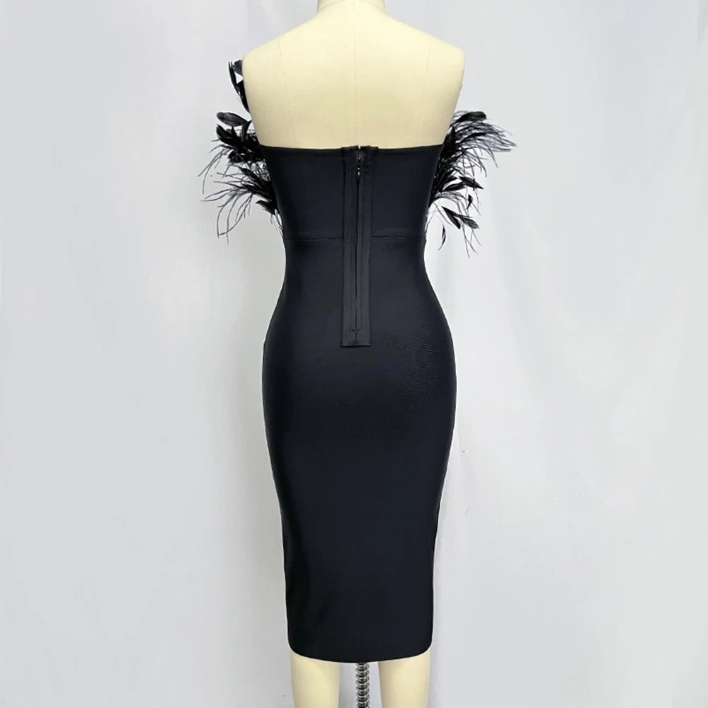 Strapless Feather Bandage Dress REBECATHELABEL