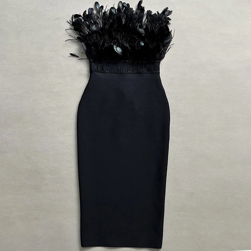 Strapless Feather Bandage Dress REBECATHELABEL