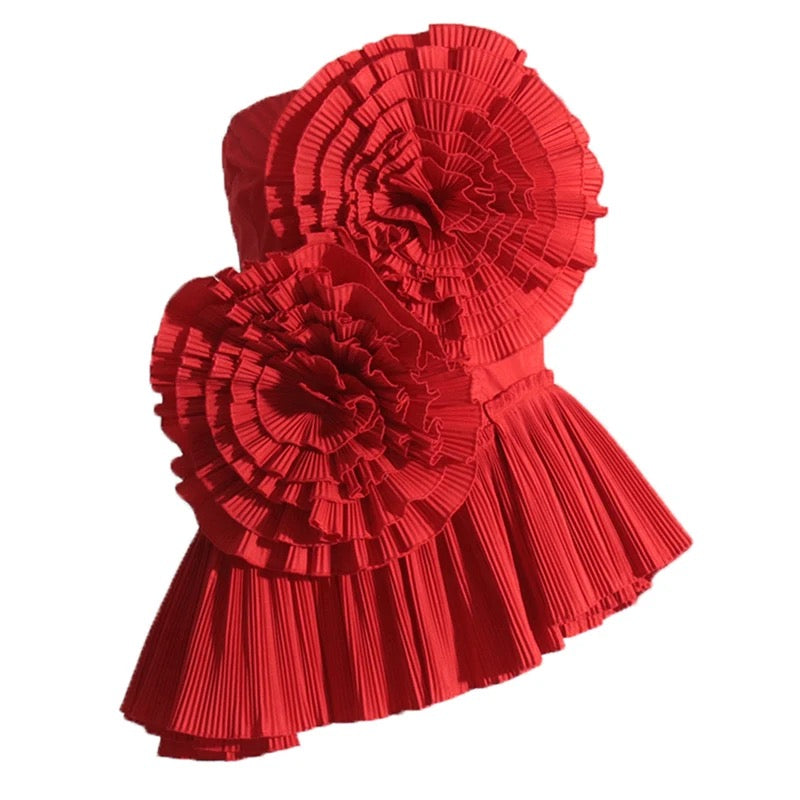 Strapless Flower Pleated Top REBECATHELABEL